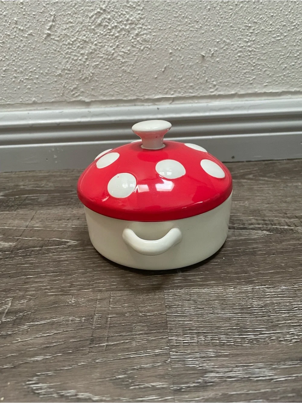 Red and White Polka Dot Mushroom Ceramic Covered Brie Cheese Dish